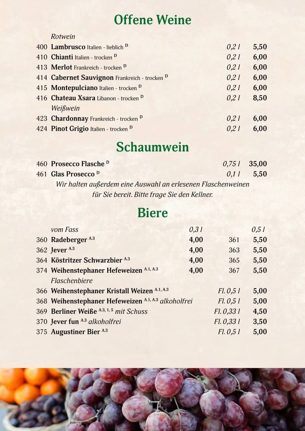 Speisekarte